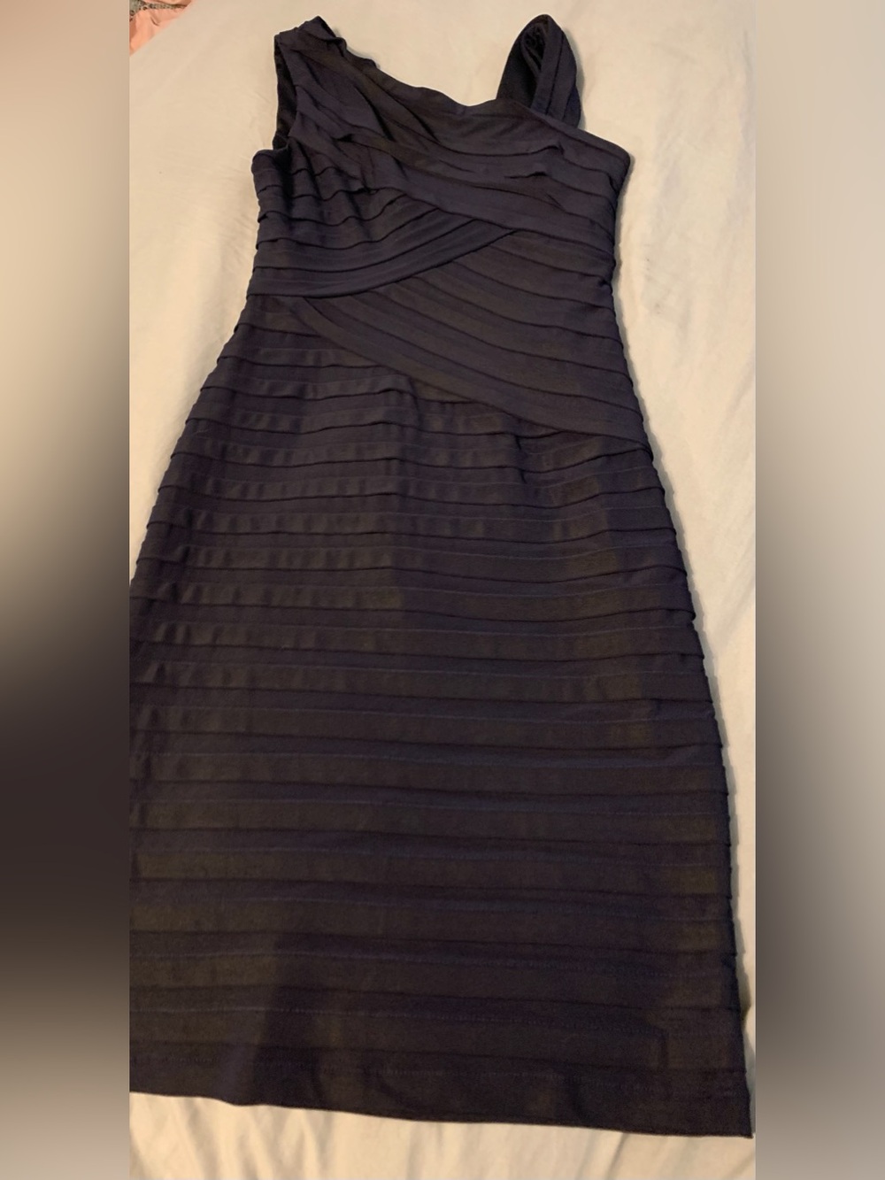 Xscape Navy Strapless Bandage Midi Dress